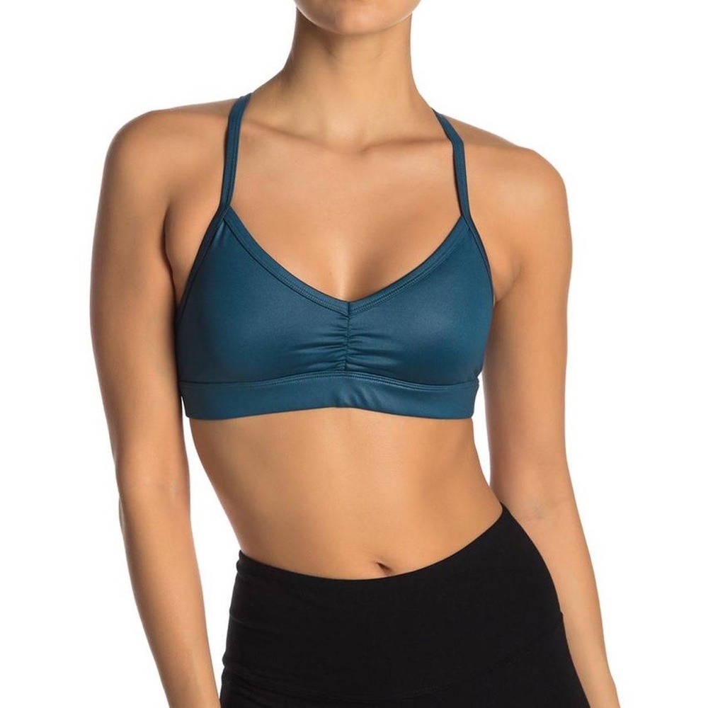 Alo Yoga Sunny Strappy Sports Bra in legion blue.